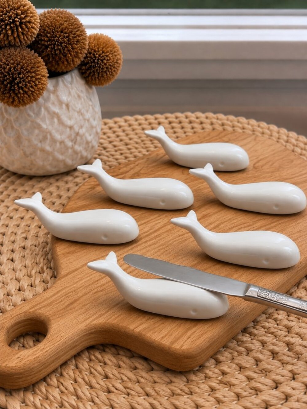 Danesco Whale Porcelain Knife Rests Set of 6 White Original Box of 6 NOS